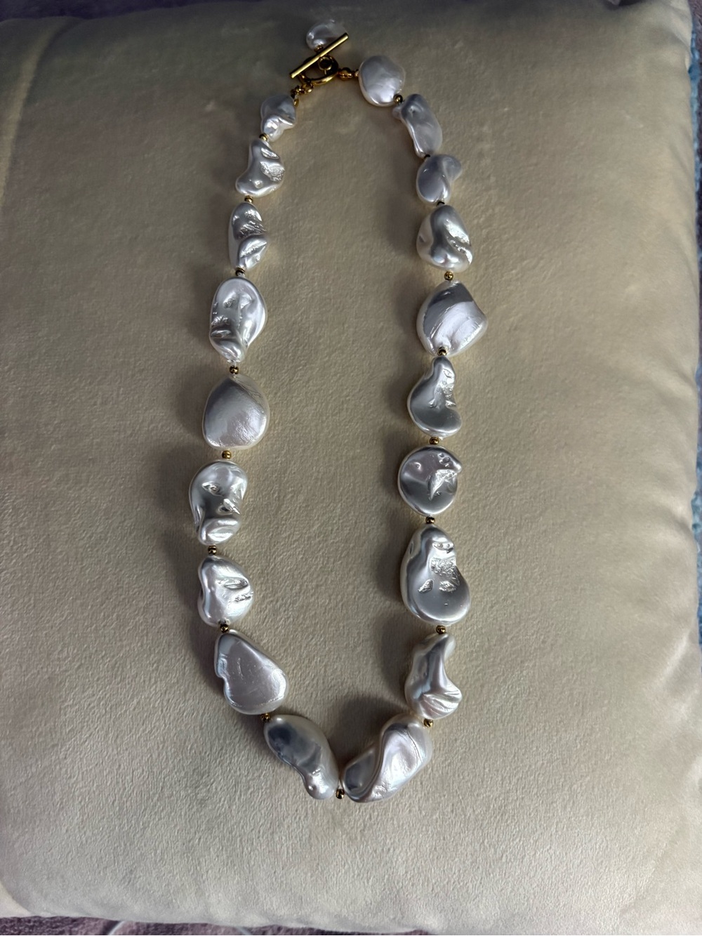 Baroque Pearl Necklace with Gold Bead Accents - White